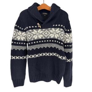 L’uomo Fair Isle Wool Blend Snowflake Sweater, Mens M, Made in Italy, Shawl Neck